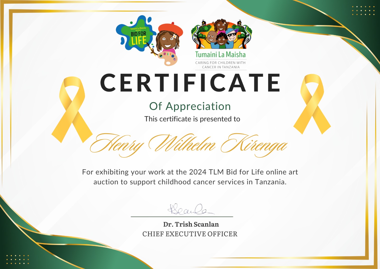 Certificate of Appreciation from TLM